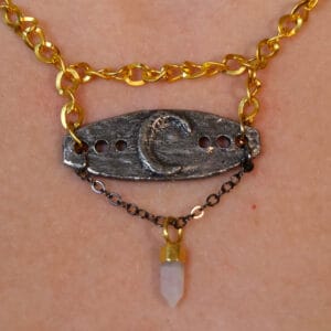Hanging Crystal and Moon Slab Necklace